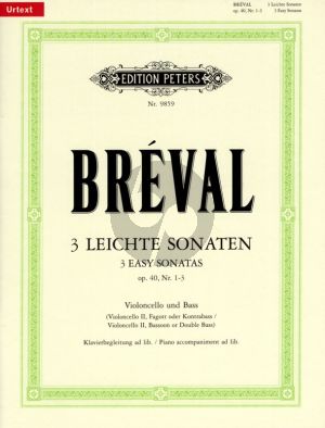 Breval 3 Leichte Sonaten Op.40 fur Violoncello und Bass (Klavier ad Lib.) (Herausgeber Anne Marlene Gurgel und Laurence Dreyfus) (Peters-Urtext)