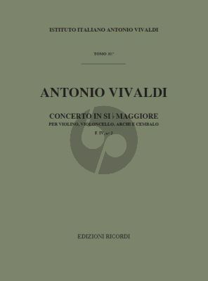 Vivaldi Concerto B-flat major RV 547 (F.IV no.2) Violin-Violoncello-Strings-Bc) (Score)