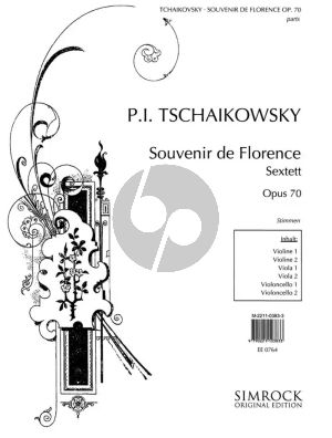 Tchaikovsky Souvenir de Florence Op.70 for 2 Violins, 2 Violas and 2 Violoncellos Set of Parts