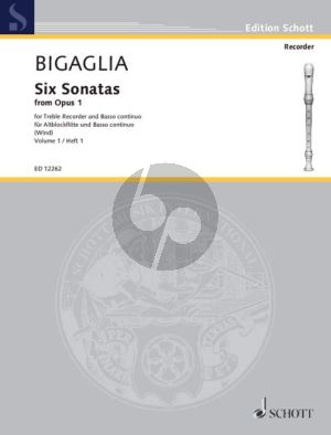 Bigaglia 6 Sonatas Op. 1 Vol. 1 Treble Recorder and Bc (Thiemo Wind)