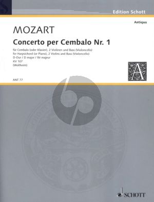 Mozart Konzert D-dur KV 107 No.1 (nach Klaviersonaten J.Chr.Bach) fur Cembalo, 2 Violinen und Bass[Cello] Partitur und Stimmen (edited by Heinrich Wollheim)