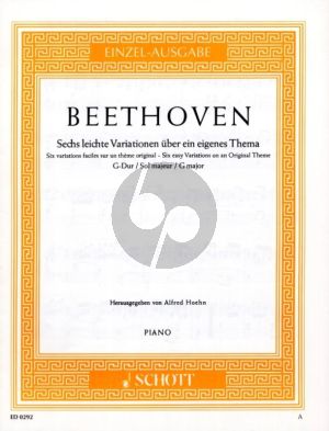 Beethoven 6 Leichte Variationen G dur WoO 77 über ein eigenes Thema fur Klavier