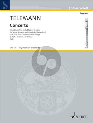 Telemann Concerto d-minor TWV 42:h1 Treble Recorder with Cembalo obl. (edited by Hugo Ruf)