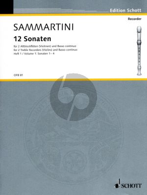 Sammartini 12 Sonatas Vol.1 (Nos.1 - 4) (2 Treble Rec.[Vi.]- Bc.) Score and Parts (edited by F.J.Giesbert)