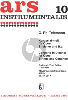 Telemann Konzert D moll TWV 51:d1 Oboe-Streicher und BC Ausgabe Oboe und Klavier (Erstdruck / First Edition) (Herausgegeben von Hermann Tottcher, Klavieruaszg Godfried Muller)