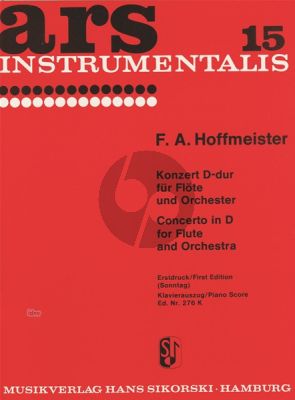 Hoffmeister Konzert D-dur Flöte und Orchester (Klavierauszug) (Dieter Sonntag)