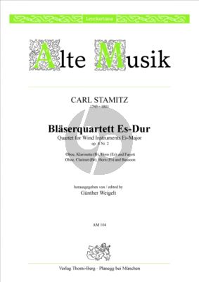 Stamitz Quartett Es-dur Op. 8 No. 2 für Oboe, Klarinette(B), Horn (Es) und Fagott (Stimmen) (Gunther Weigelt)
