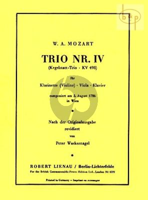 Trio No.4 KV 498 "Kegelstatt Trio" Clarinet(Violin)-Viola-Piano