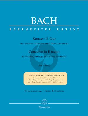 Bach Konzert E-dur BWV 1042 Violine-Streicher-Bc Klavierauszug (Dietrich Kilian) (Barenreiter-Urtext)