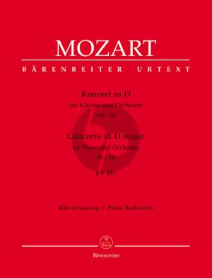 Mozart Konzert No.16 D dur KV 451 fur Klavier und Orhester Ausgabe fur 2 Klaviere (Herausgeber Marius Flothuis und Arrangiert von Ernst R. Barthel) (Barenreiter-Urtext)