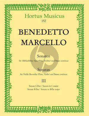 Marcello Sonaten Op.2 Vol.3 No.6 - 7 (C-dur-Bes dur) Altblockflote [Flote/Violine] und Bc (Herausgeber Jorgen Glode) (Barenreiter-Urtext)