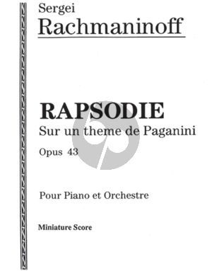 Rachmaninoff Rhapsodie sur un thème de Paganini Op. 43 Piano and Orchestra Study Score