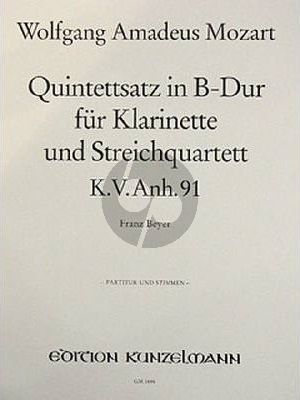 Mozart Quintettsatz B-dur KV Anh.91 Klarinette in bb 2 Vi-Va-Vc (Part./Stimmen) (Herausgegeben von Franz Beyer)
