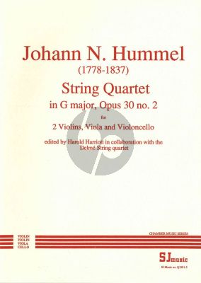 Hummel Quartet G major Op. 30 No. 2 2 Violins-Viola and Violoncello (Parts) (edited by Harold Harriott)