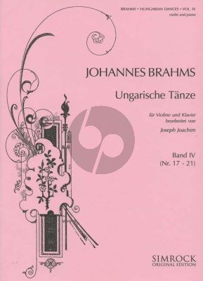 Brahms Hungarian Dances Vol.4 No.17-21 for Violin and Piano (Edited by Joseph Joachim)
