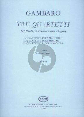 Gambaro Quartet No.2 D-minor Flute-Clarinet in Bb-Horn in F-Bassoon (Parts) (György Balassa)