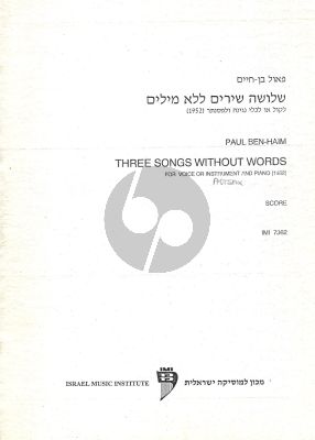 Ben Haim 3 Songs without Words Alto Saxophone (or Voice) -piano