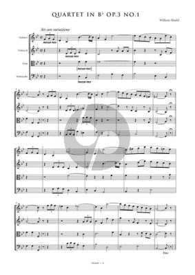 Shield String Quartet B-flat Major Op.3 No.1 (Parts) (edited by Robert Hoskins)