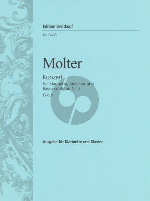 Molter Konzert Nr.3 G-dur for Clarinet in A or D and Basso Continuo (Becker-Obst)