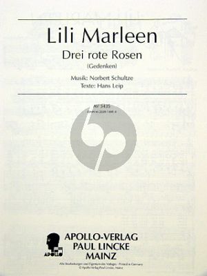 Schultze Lili Marleen & 3 Roten Rosen (Gedenken) Gesang-Klavier