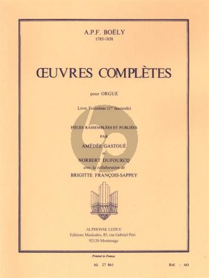 Boely Oeuvres d'Orgue Livre 3 Fasc.1 (Amedee Gastoue et Norbert Dufourcq)