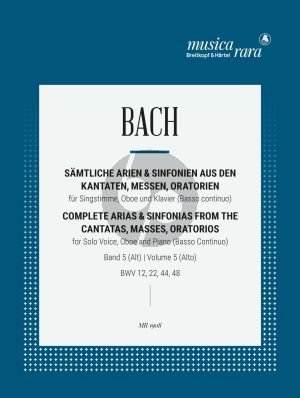 Bach Complete Arias and Sinfonias from the Cantatas, Masses, Oratorios Vol. 5 Alto-Oboe and Bc (Score/Parts) (edited by John Madden and C. B. Naylor)