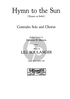 Boulanger Hymne au Soleil (Hymn to the Sun) Alto voice solo-SATB-Piano