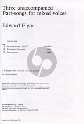 Elgar 3 Unaccompanied Part-songs (SAATTB/SATB)