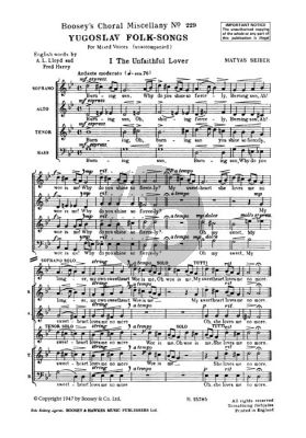 Seiber 6 Yugoslav Folksongs SATB with Tenor solo