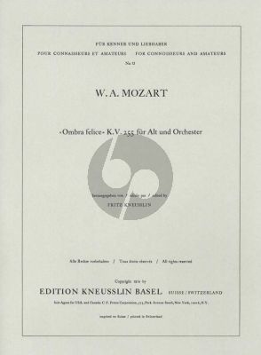 Mozart Ombra Felice KV 255 Altstimme und Orchester Partitur (Fritz Kneusslin)