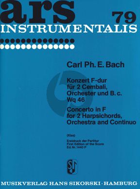 Bach Konzert F-dur WQ 46 2 Cembali-Orchester Partitur (Georges Kiss)