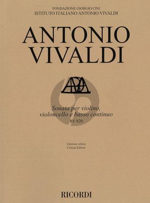 Vivaldi Sonata RV 820 Violin-Violoncello-Bc (Score/Parts)