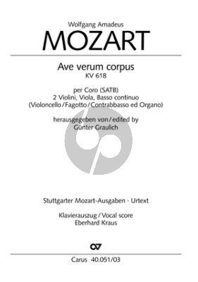 Mozart Ave Verum Corpus KV 618 SATB-2 V.-Va.-Bc Klavierauszug