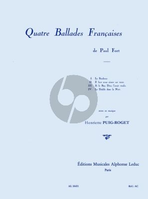Puig-Roget 4 Ballades Françaises pour Chant et Piano