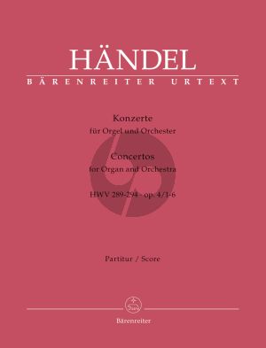Handel Organ Concertos Op.4 No.1-6 HWV 289-294 Full Score Set (Terence Best and William Gudger) (Barenreiter-Urtext)