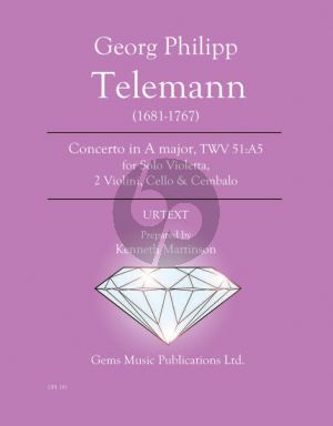 Telemann Concerto in A major TWV 51:A5 for Solo Viola - 2 Violini - Cello - Cembalo Score - Parts (Prepared and Edited by Kenneth Martinson) (Urtext)