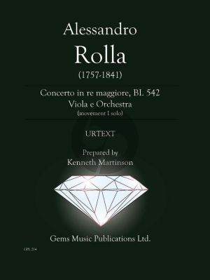 Rolla Concerto in re maggiore BI. 542 Viola e Orchestra Score -Parts (movement I solo) (Prepared by Kenneth Martinson)