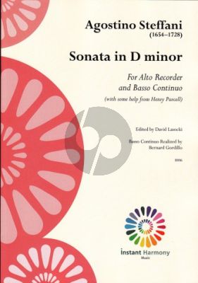 Steffani Sonata D-Minor Treble Recorder and Basso Continuo (Edited by David Lasocki) (Basso Continuo by Bernard Gordillo)