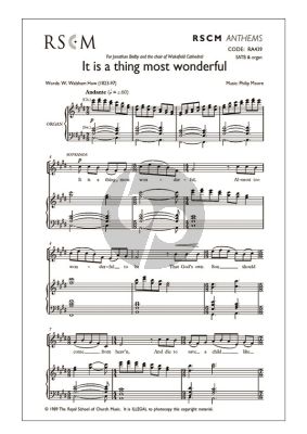 Moore It is a Thing Most Beautiful SATB and Organ (Text W. Walsham How (1823-97)