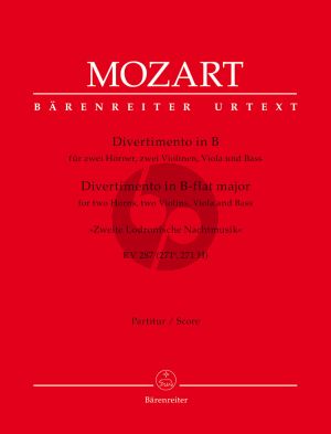 Mozart Divertimento B-flat major KV 287 (271b, 271 H) "Zweite Lodronische Nachtmusik" for 2 Horns, 2 Violins, Viola and Bass (Score) (Albert Dunning)