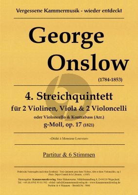 Onslow Streichquintett No.4 Op.17 (1821) g-Moll 2 Vi, Va, 2 Vc (oder Vc und Kb) Partitur und Stimmen