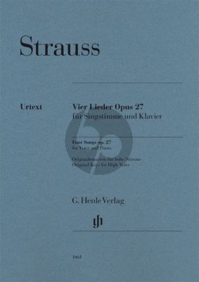 Strauss Vier Lieder Op.27 Originaltonarten für hohe Stimme und Klavier (Herausgegeben von Annette Oppermann) (Henle Urtext)