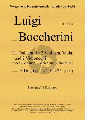 Boccherini Quintett Op.11 No.5 E-Dur G.275 (1771) 2 Violins, 2 Violas and Viooloncello Score and Parts