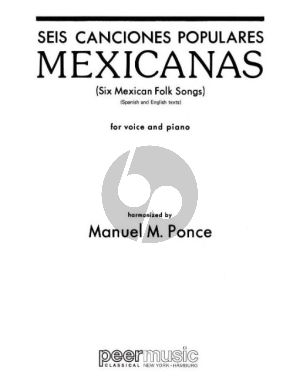 Ponce 6 Canciones Populares Mexicanas Medium Voice and Piano