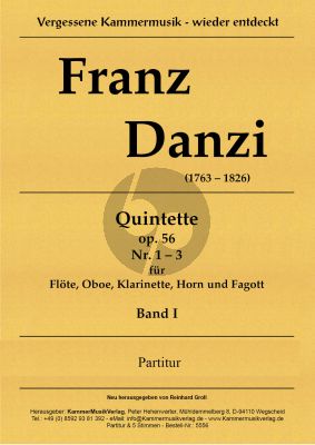 Danzi 3 Blaserquintette Op.56 No.1-3, in B. g, F Partitur (Flote, Oboe, Klarinette in B), Horn in F und Fagott)