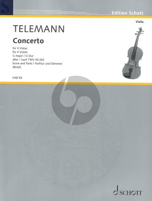 Telemann Concerto for 4 Violas Score and Parts arr. Wolfgang Birtel (after TWV 40:202)
