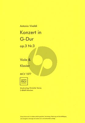 Vivaldi Konzert G-Dur Op.3 No.3 fur Viola und Klavier (Klavierauszug von Cristofer Varner)