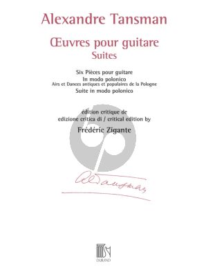 Tansman Oeuvres pour Guitare Suites (Frederic Zigante)