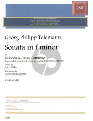 Telemann Sonata in f minor TWV 41:f1 for Bassoon and Piano (Bc) with Viola da Gamba/Cello/Bass ad Lib. (Edited by John Miller - Realization by Raymond Leppard)