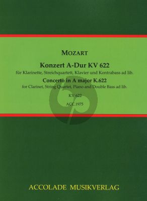 Mozart Konzert A-Dur KV 622 Klarinette, Klavier, 2 Violinen, Viola, Cello, Kontrabss ad lib. (Part./Stimmen) (arr. Eugen Orkin)